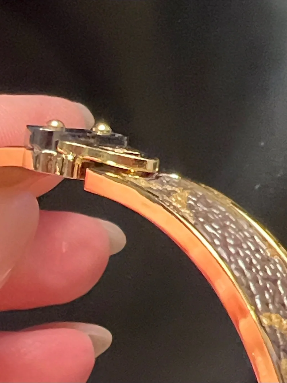 Up Cycled Brown Monogram Bangle with Gold Accent